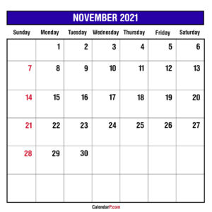 2021 Monthly Planner Printable Free – Sunday Start, Blue – CalendarP ...