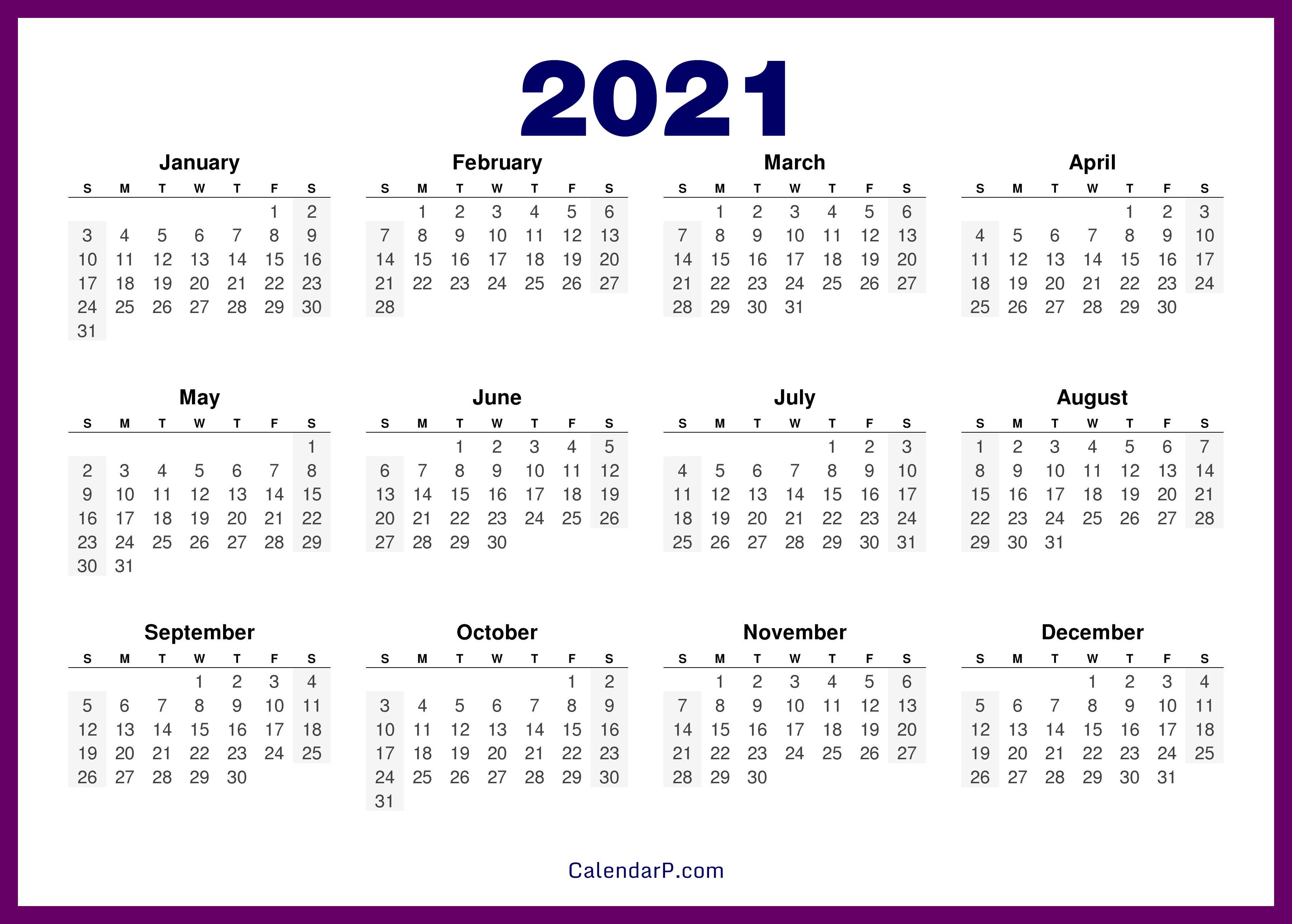 Printable 5 By 8 2021 Calendar - 8 5 X 11 Inch Bold 2021 ...